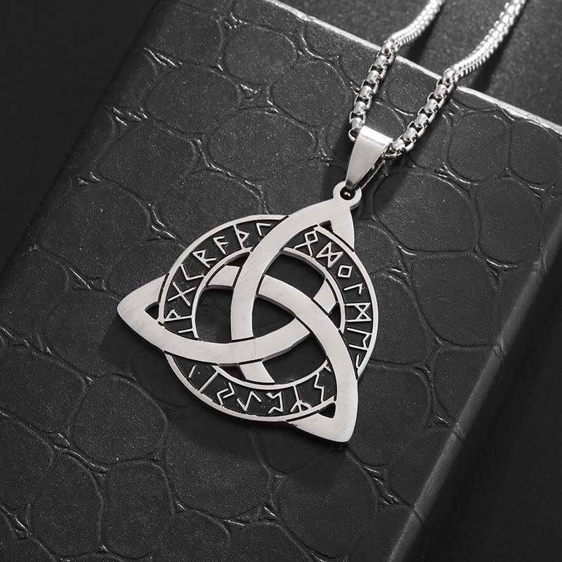 Stainless Steel Nordic Odin Rune Irish Celtic Trinity Knot Pendant Necklace Men Women Lucky Amulet Jewelry