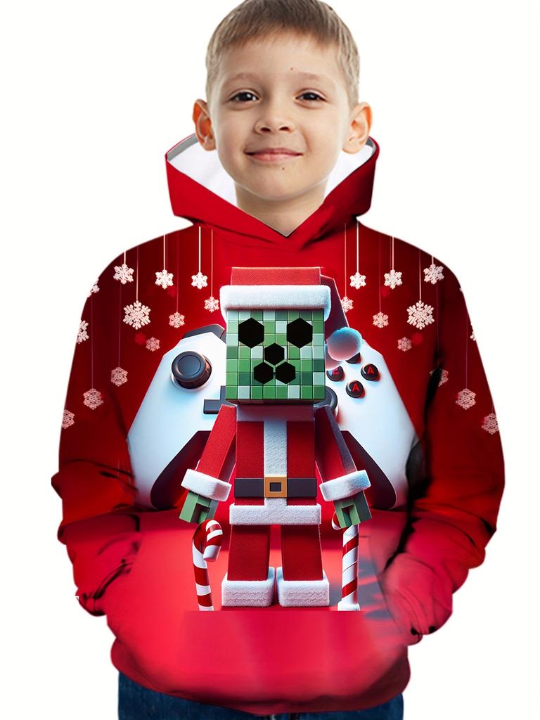 Boys' 3D Christmas Graphic Hoodie Long Sleeve Tops Casual Polyester Hoody Fall Spring Outerwear Sweatshirt Children's Clothing
