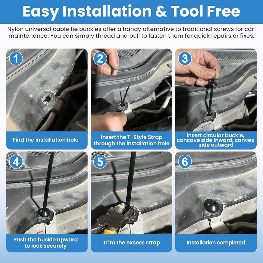 150 Pcs Nylon Universal Cable Tie Buckle, T Style Zip Ties Button Fixion Tools, Automotive Replacement Rivet Fixing, Clips for Cars Repair Engine