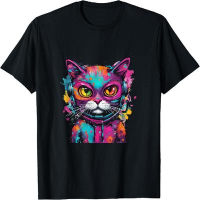 Disco DJ Kitty Graffiti Abstract Colorful Club Cat T-Shirt
