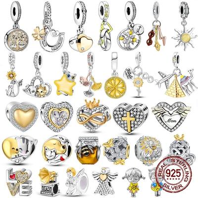 925 Sterling Silver Golden Charm Crown Family Tree Safety Chain Hollow Beads Fit OriginalNew Bracelets Women Jewelry DIY
