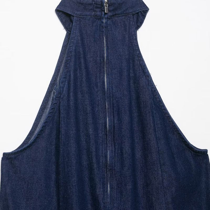 Kaslead New Women Clothes Western Style Fashion Simple Neck Collar Demin Dress 6929287