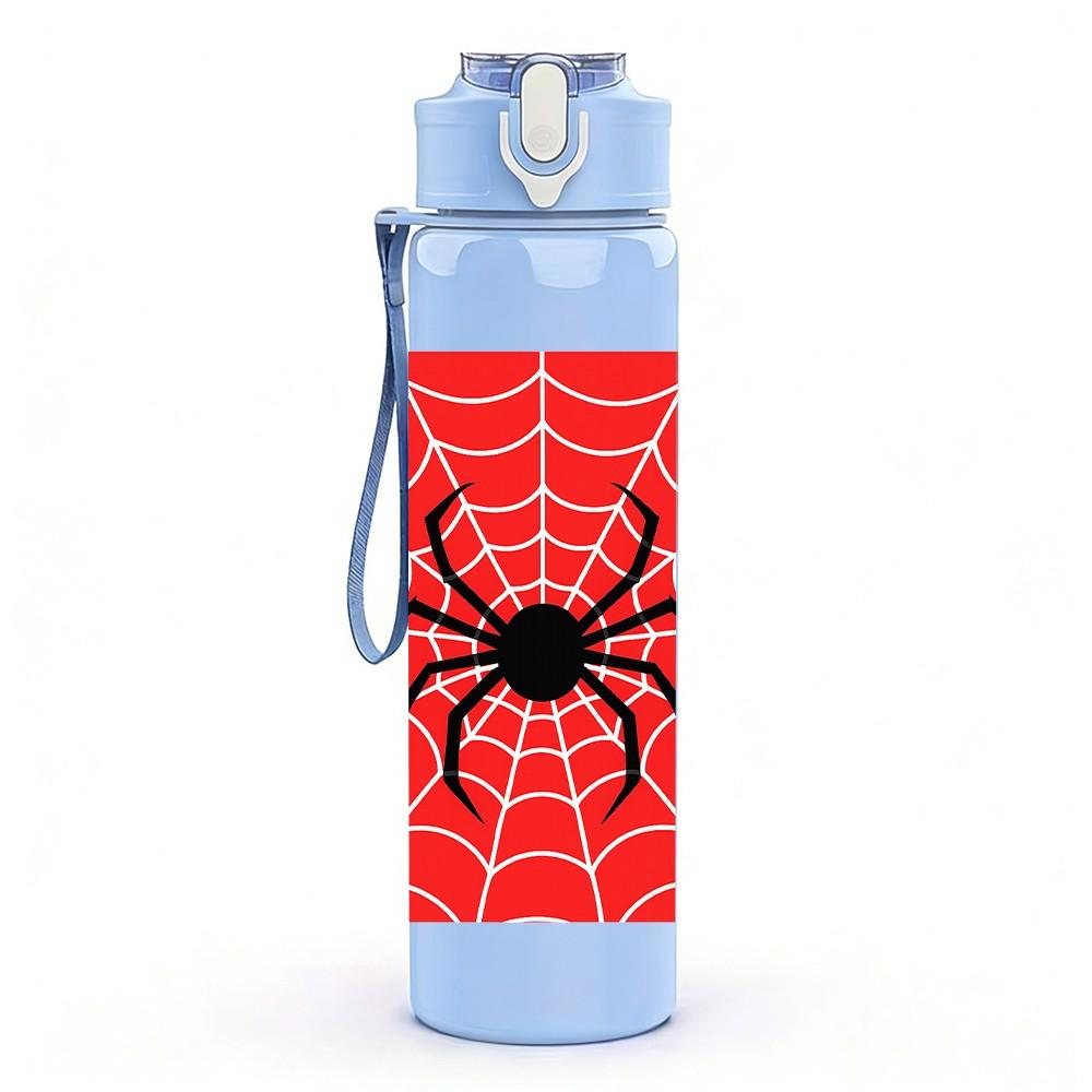 1PC Red Spider Web Arachnid Print 750ml Color Plastic Sports Water Bottle Leakproof Flip Straw Lid Suitable for Sports Office Home Use