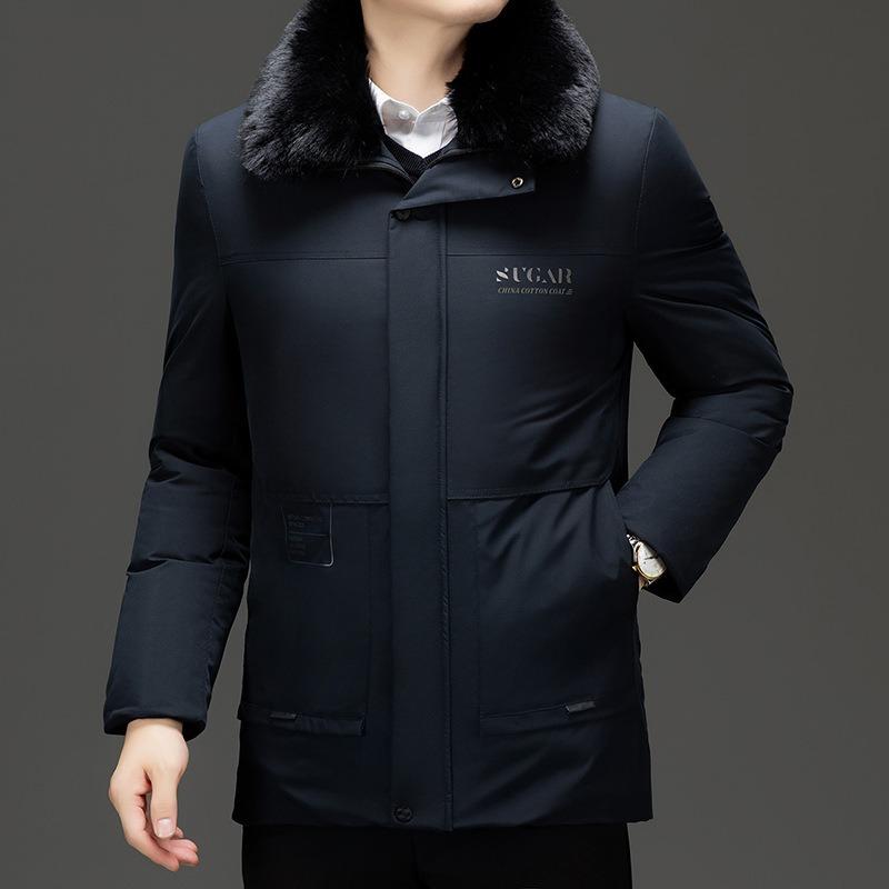 Winter business cotton-padded jacket piled and thickened medium and old lapel collar cotton-padded jacket