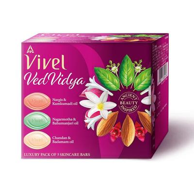 Vivel VedVidya Luxury Confezione da 3 Saponi per la cura della pelle per una pelle morbida, uniforme, chiara, radiosa e luminosa, Adatto a tutti i tipi di pelle, Confezione da 3 da 100 g