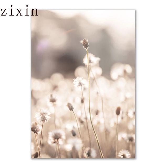 Beige Natural Wall Art Canvas Poster Print Reed Dandelion Grass Cow Canvas Painting Wall ArtPictures for Living Room Decorative