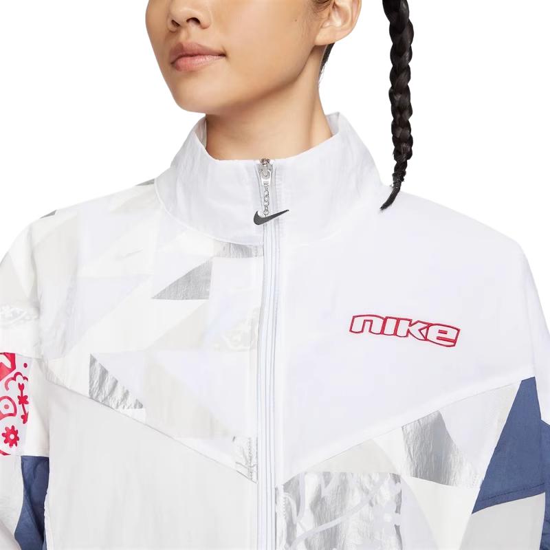 Nike Buchstaben-Print Colorblock Vintage Sport Stehkragen Strickjacke Damenjacke Off-White FQ0369-030