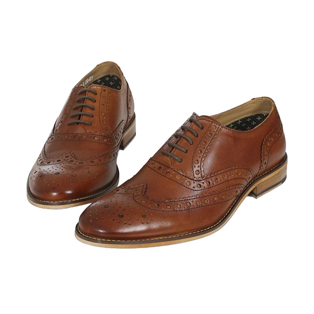 Roamers Mens Tartan Leather Brogue Detailing Gibson Shoes