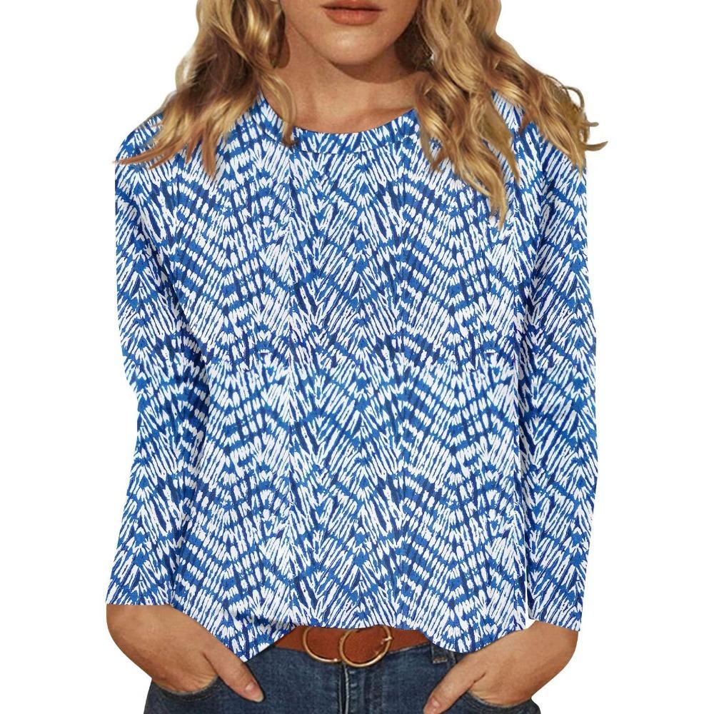 2026 Women's Casual Elegant Spring/Summer Large Love Printed Solid Color Loose Round Neck Long Sleeve T-shirt