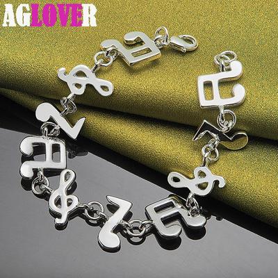 925 Sterling Silver Music Symbol Chain Bransoletka Biżuteria