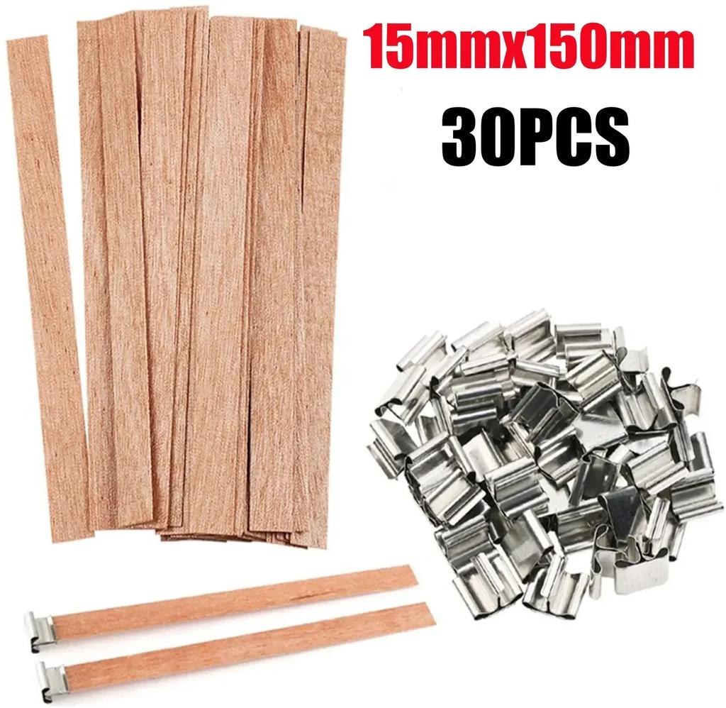 Wooden Wick Candle Making Kit with Clip Base Natural Smokeless DIY Candle Jar Supplies for Homemade Soy Wax Crafting Tools