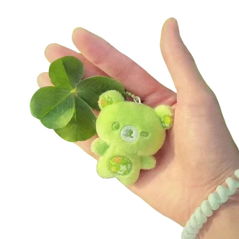 Four Leaf Clover Bear Plush Toy Keychain Cartoon Soft Stuffed Doll Pendant Car Key Ring Backpack Bag Decor Kid Gift