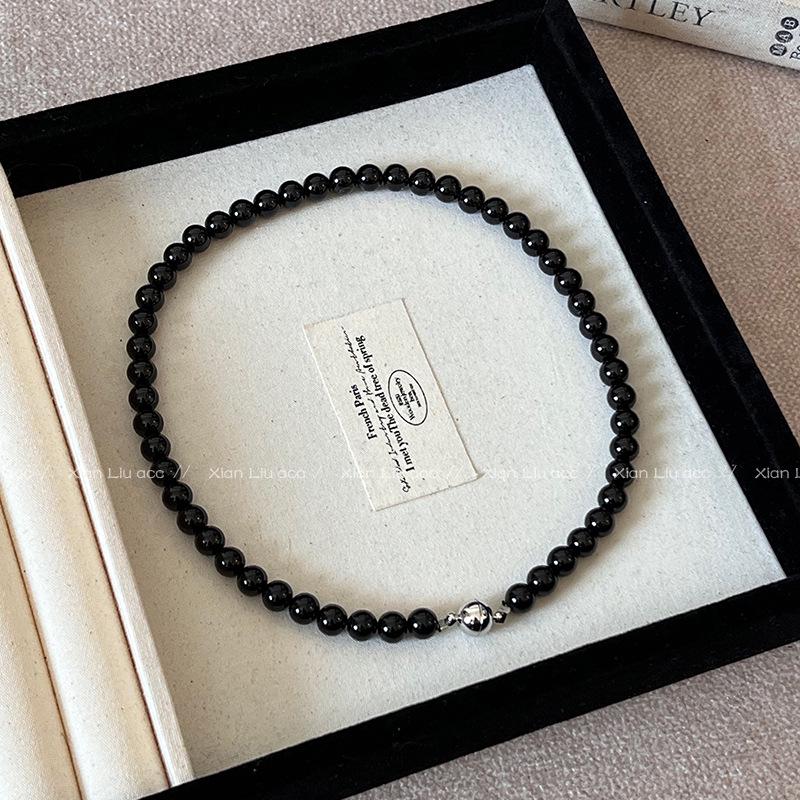 2025 Sense Layered Black Agate & Pearl Necklace - Light Luxury Women's Clavicle Chain Accessory