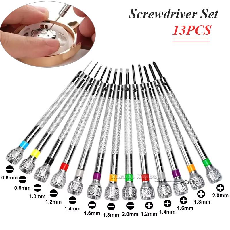 Conjunto de 13 Chaves de Fenda de Precisão 0,6-2,0 mm Aço de Alta Dureza Fenda/Phillips Kit de Chaves de Fenda para Relojoeiros Ferramentas de Reparo de Relógios