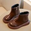 Modische Lederstiefel für Mädchen Kinder Stilvolle Kurze Stiefel Preppy-Style Einzelstiefel für Mädchen
