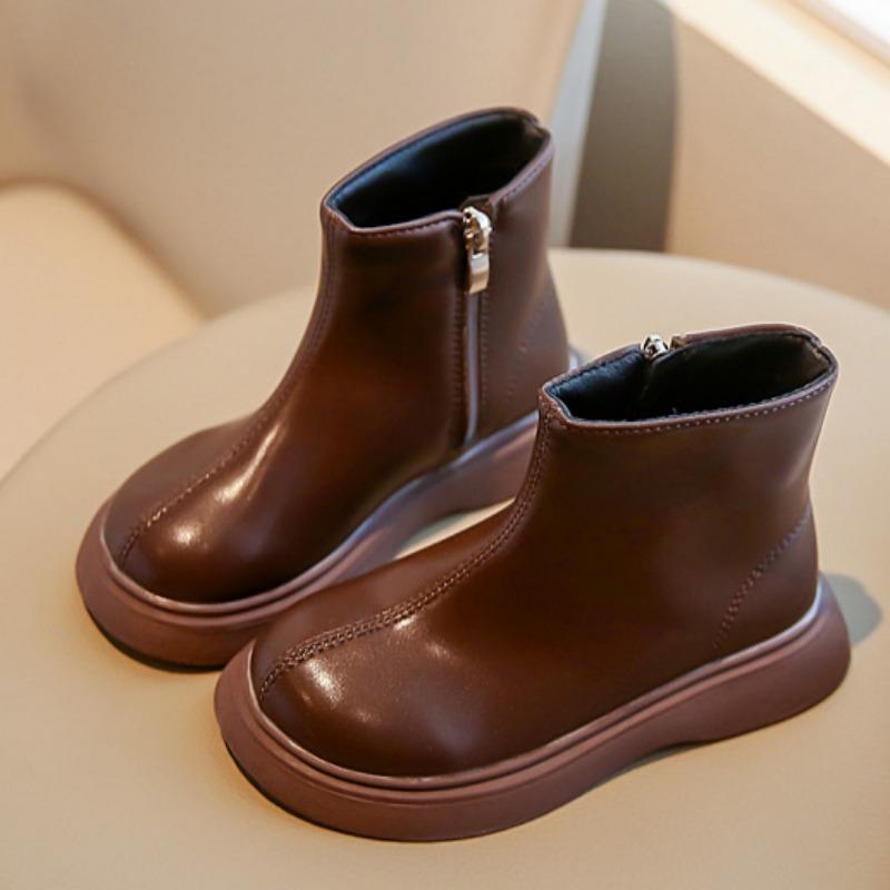 Modische Lederstiefel für Mädchen Kinder Stilvolle Kurze Stiefel Preppy-Style Einzelstiefel für Mädchen