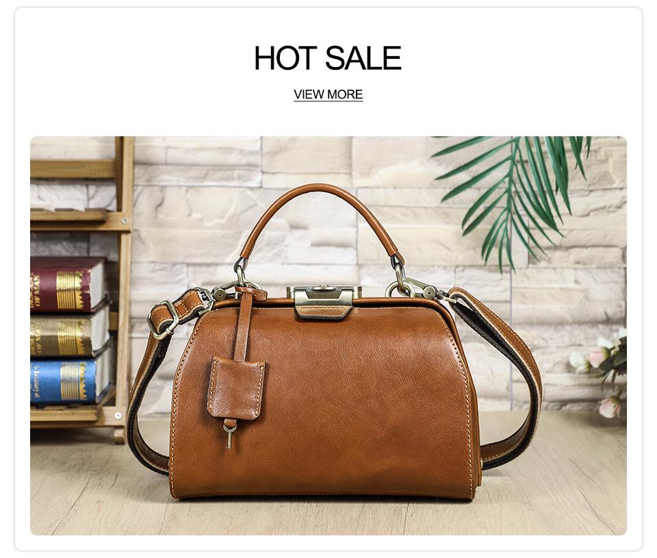 Full-Grain Lambskin Leather Crossbody Handbag with High-End Metal Lock for Women
