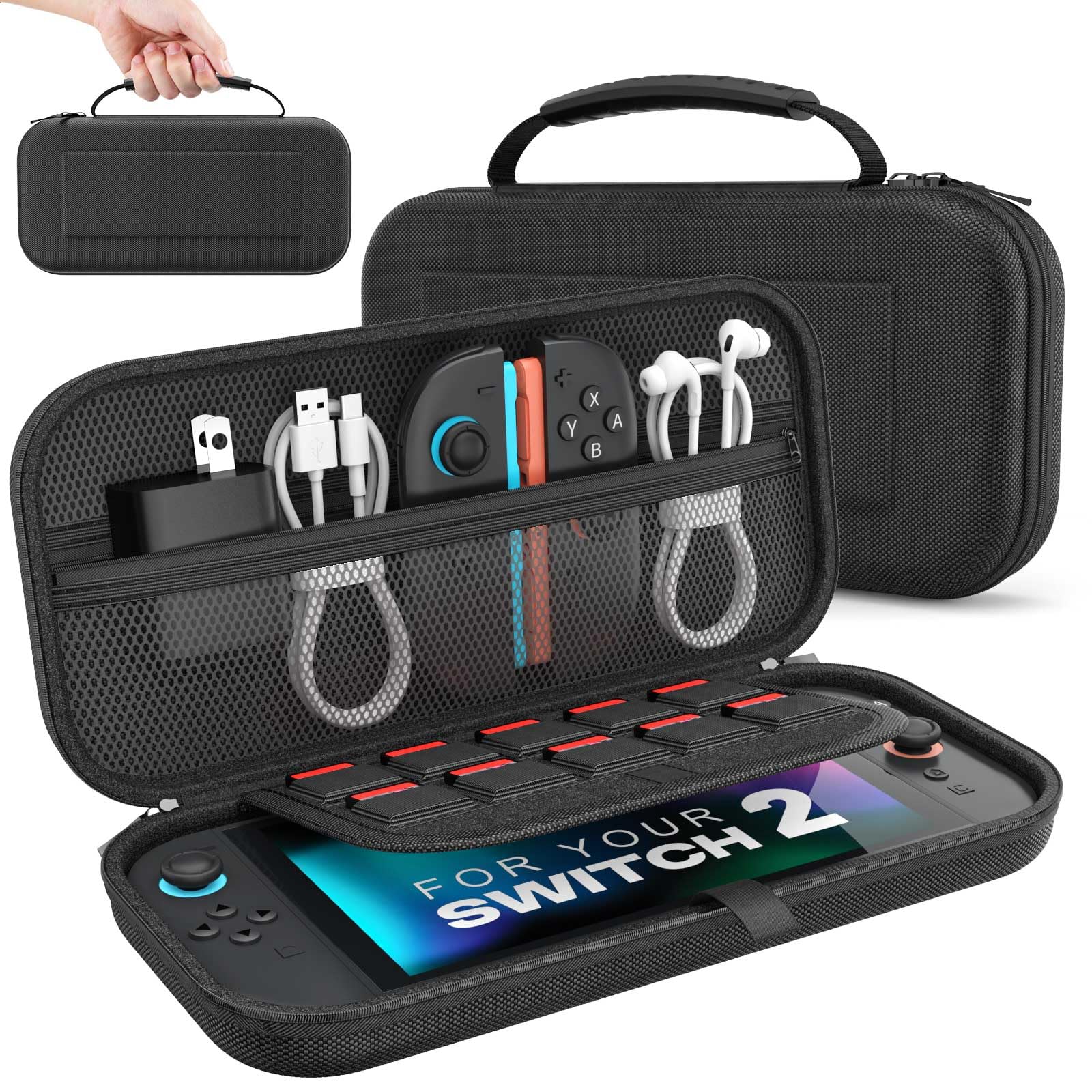 

Carrying Case for Switch 2 2025, Protective Hard Shell Portable Travel Carry Case Pouch Holds 12 Card for Switch 2 Accessories чёрный