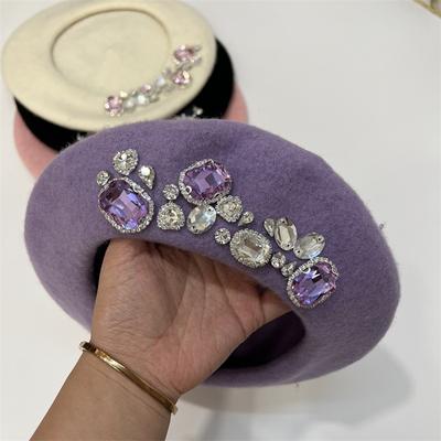 Kvinner Vinter Beret Myk Ull Med Luksus Dekorasjon Mote Hold Varm Lue Beret For Jenter