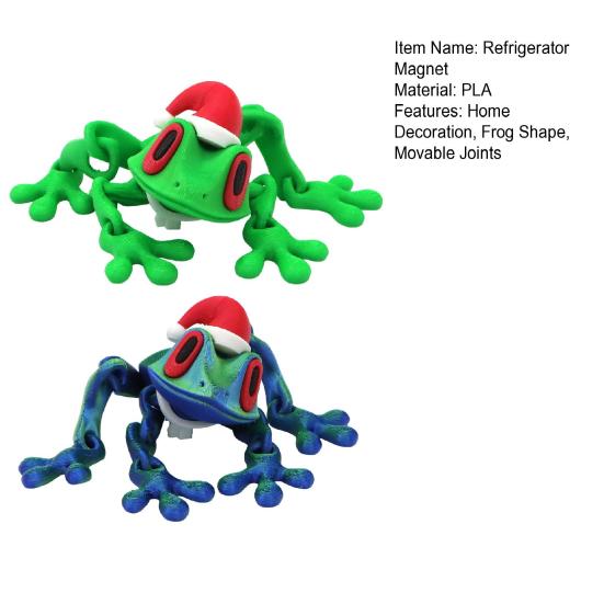 Yousheng 2Pcs Christmas Frog Fridge Magnet 3D Printed Movable Joints Santa Hat Frog Fidget Toy Articulated Animal Figurine Fridge Magnetic Frog