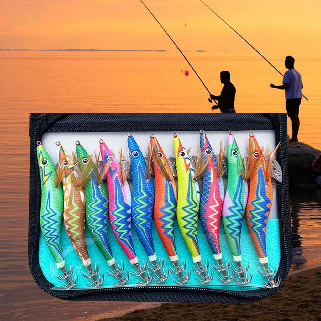 10x Fishing Lures Set Fishing Hooks Squid Jig Lures Luminous Lures for Saltwater