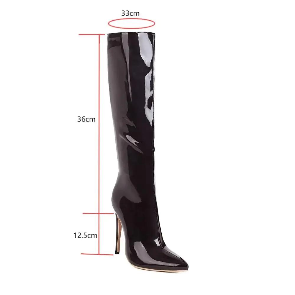 2025 Winter Women Knee High Modern Boots Patent Leather Big Size 34~46 Sexy Stiletto PU Party Shoes Botas De Invierno Para Mujer