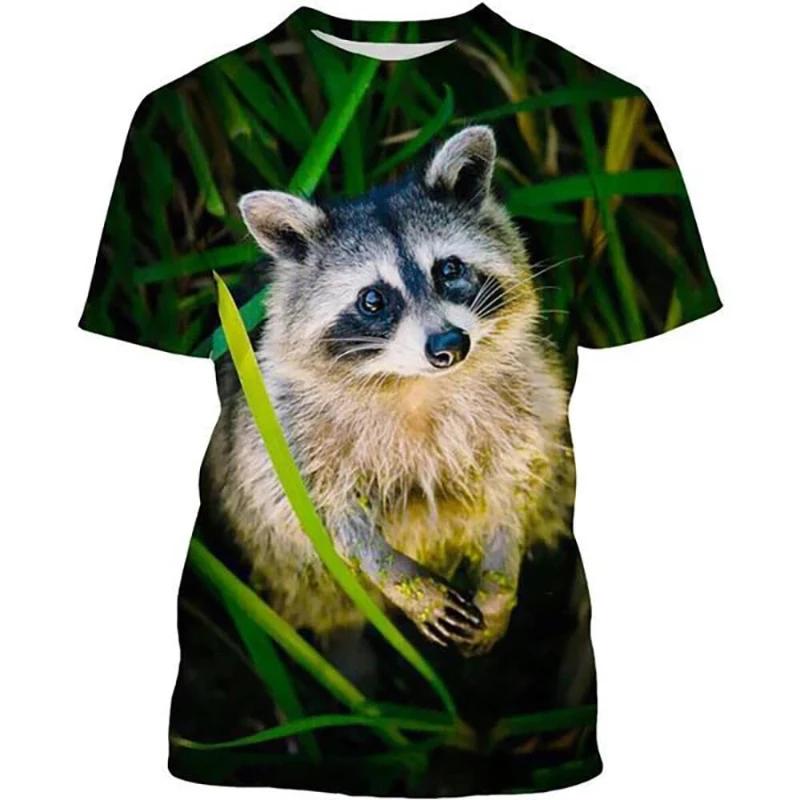 Funny Cute Raccoon Print Men's T-Shirt 3D Animal Print Fashion Harajuku Short Sleeve Summer Sports Y2K Top