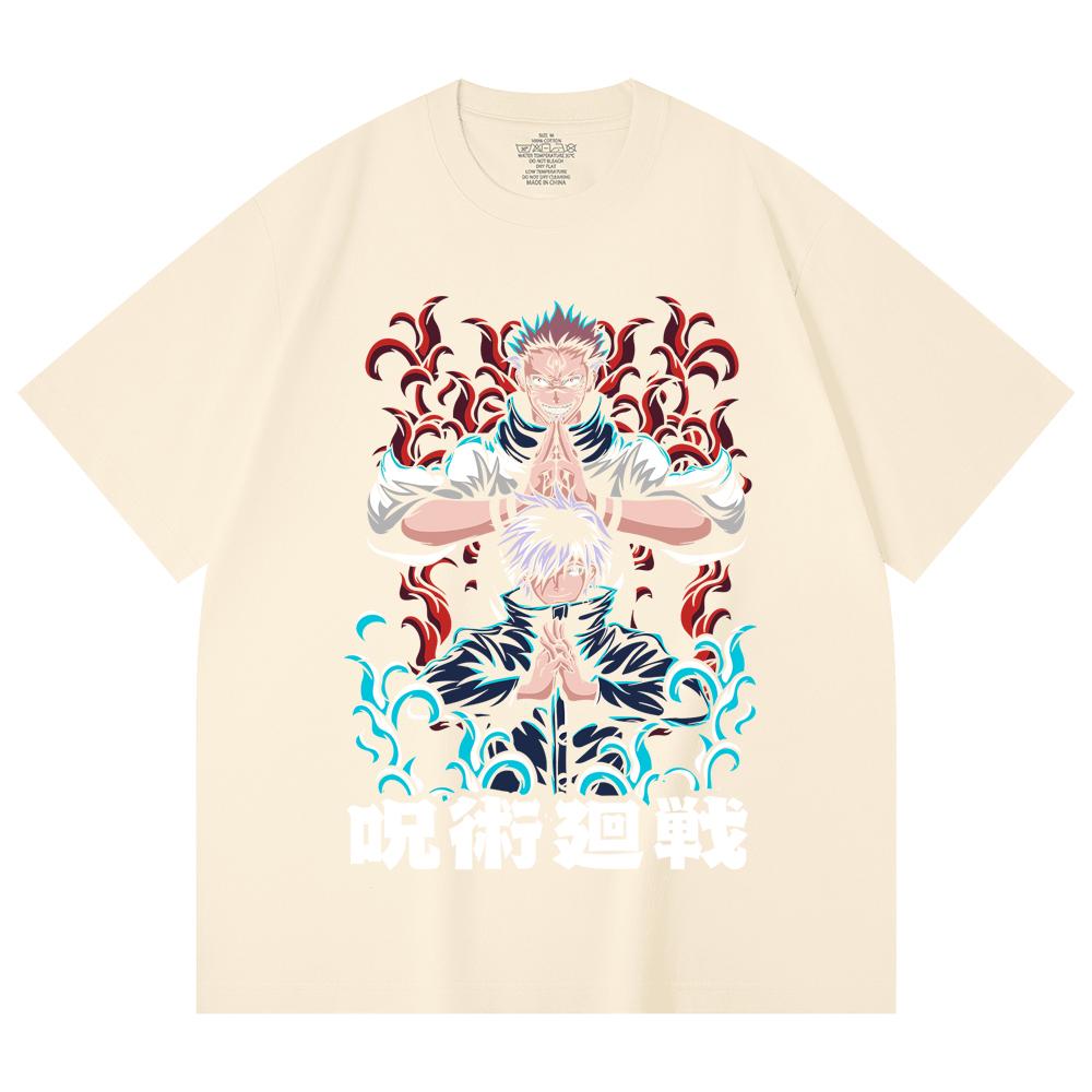 230 Gsm 100% Cotton Jujutsu Kaisen V49 Gojo Sukuna Print Unisex Heavy Cotton T Shirt