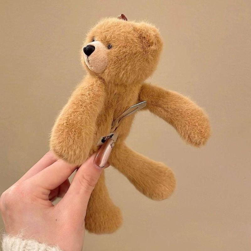 Adorable Plush Bear Hair Clip For Women Girls Soft Animal Design Hair Accessory For Daily Wear Party Photography