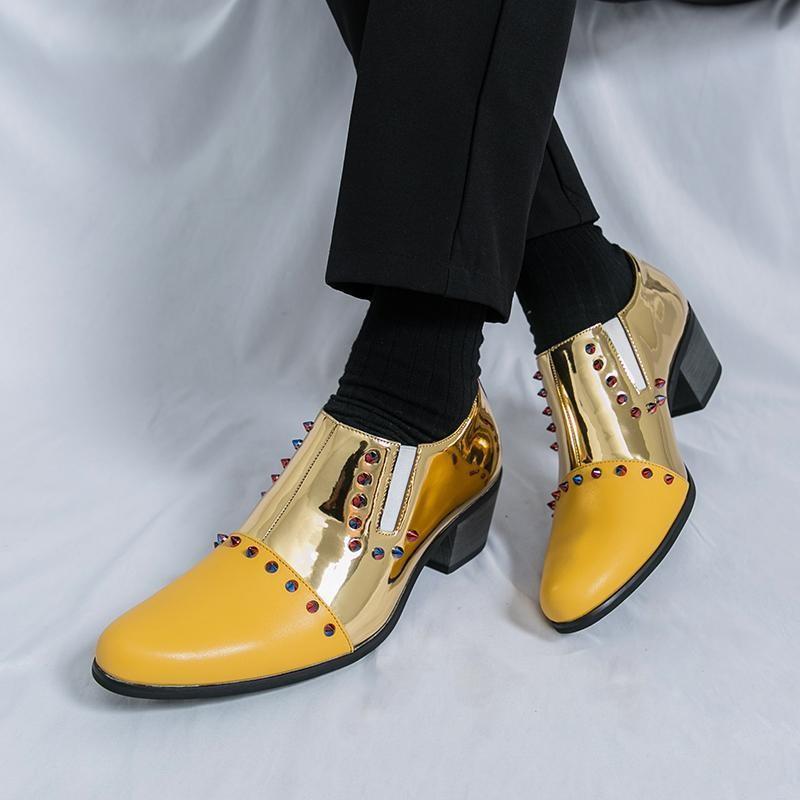 Men's Year Men's Shoes Fashion Casual Pointed Leather Shoes Business Height Increase Dress High Heel Leather