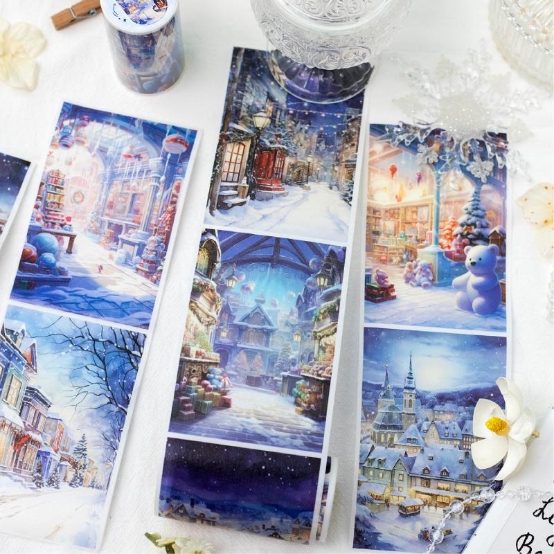 200cm/roll Washi Tape Artistic Hand-painted Fresh Plants Urban Architecture Scenery Hand Tent Tape Collage Material DIY Decorati