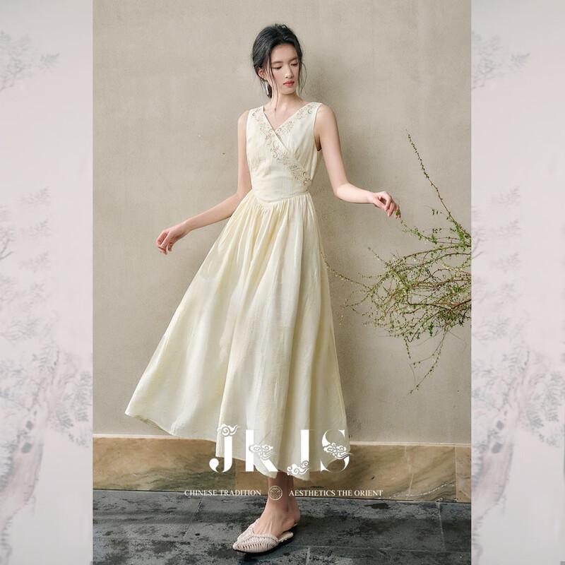 JK&JS Tencel Jacquard Embroidered New Chinese Style Vest Dress