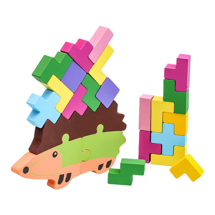 Wooden Hedgehog Stacking & Color Recognition Toy for Kids