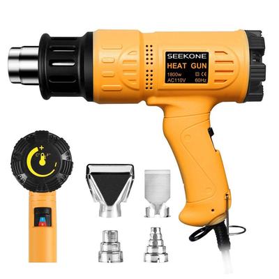 Pistol cu aer cald 1800W 122℉~1202℉(50℃ - 650℃) Kit de pistol cu aer cald cu încălzire rapidă, pentru utilizare grea, control variabil al temperaturii, protecție la suprasarcină cu 4 duze