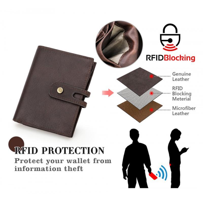 Retro Crazy Horse Leather Men's Wallet Buckle RFID Anti Theft Brush