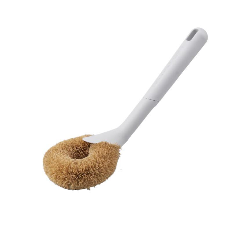 Durable Coconut Palm Pot Brush: Non-Damaging, Strong Cleaning, Oil-Stain Resistant, Long Handle, Keeps Hands Clean, Hangable