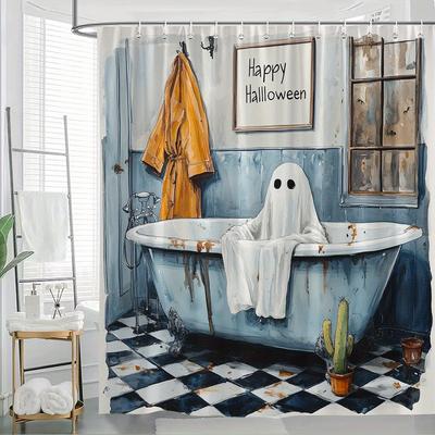 1 Stück Halloween Geist Duschvorhang Lustige Spukbad Dekoration Polyesterstoff Badezimmer Trennvorhang Set mit 12 Haken 70, 8x