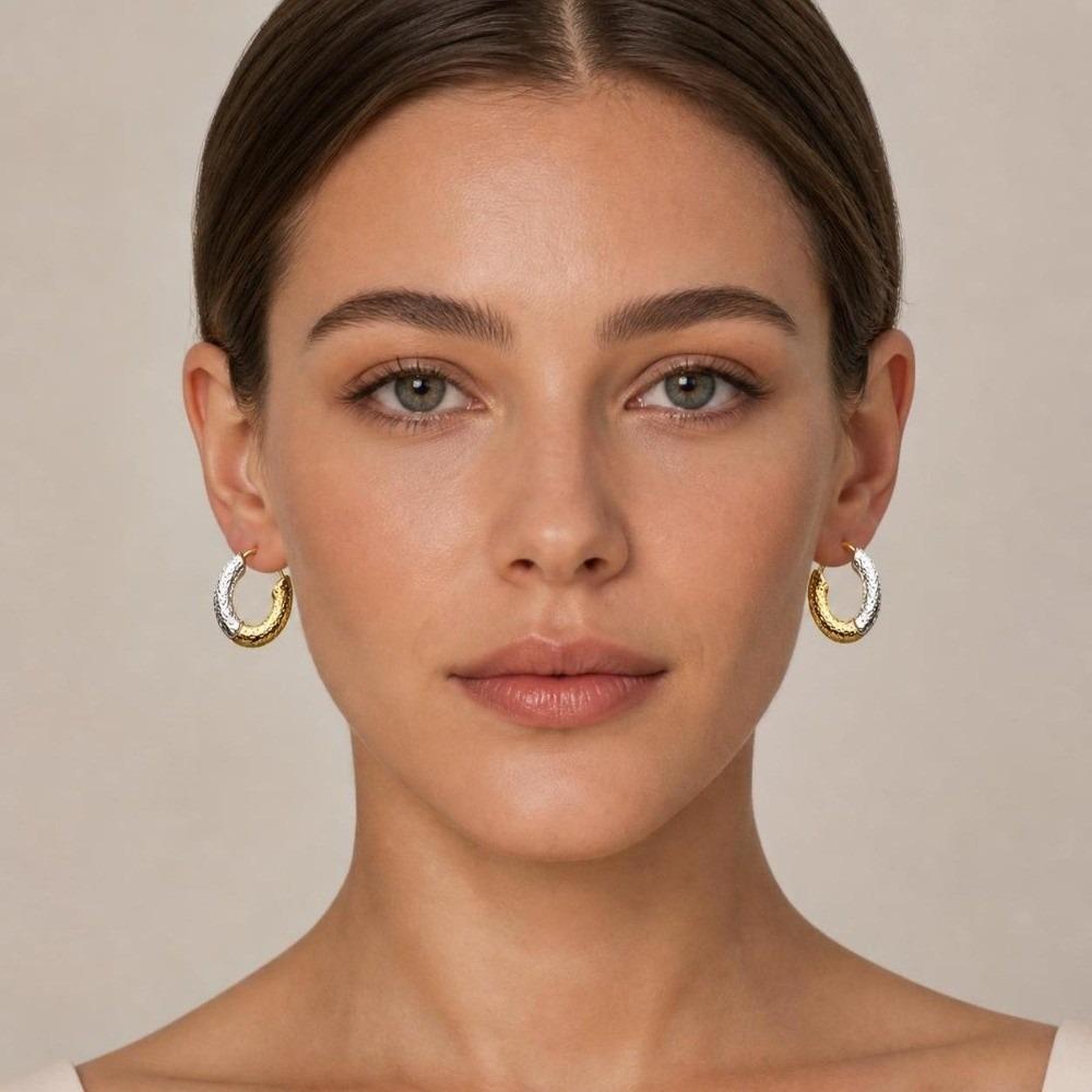 1Pair Ear Buckle Hoop Earrings Two-color Round Earrings Bicolor Earrings Girl Women