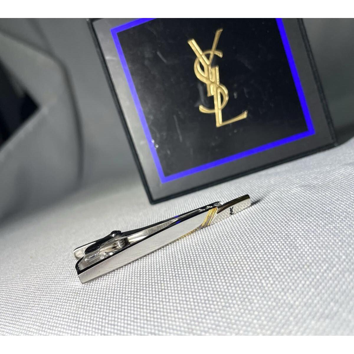 Used Immediate decision beautiful item YVES SAINT LAURENT YSL Gold & Matte Sterling Silver 925 Vintage Tie Pin Tie Pin Tie Bar