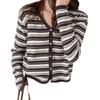 Plus Size Women's Retro Striped Knit Cardigan Loose Fit Sweater