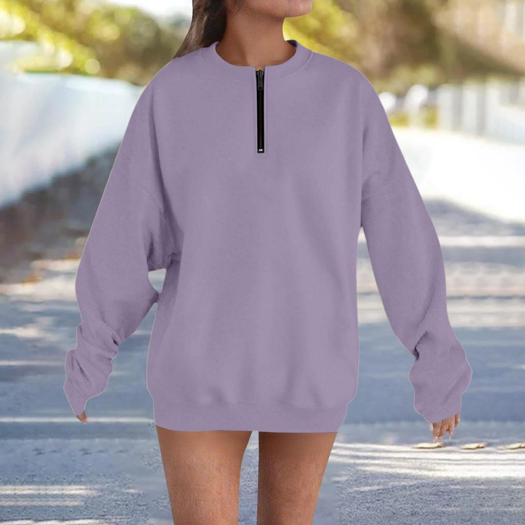 Women's Fashionable, Casual, Comfortable, Round Neck, Zipper, Long Sleeve, Warm Sweatshirt