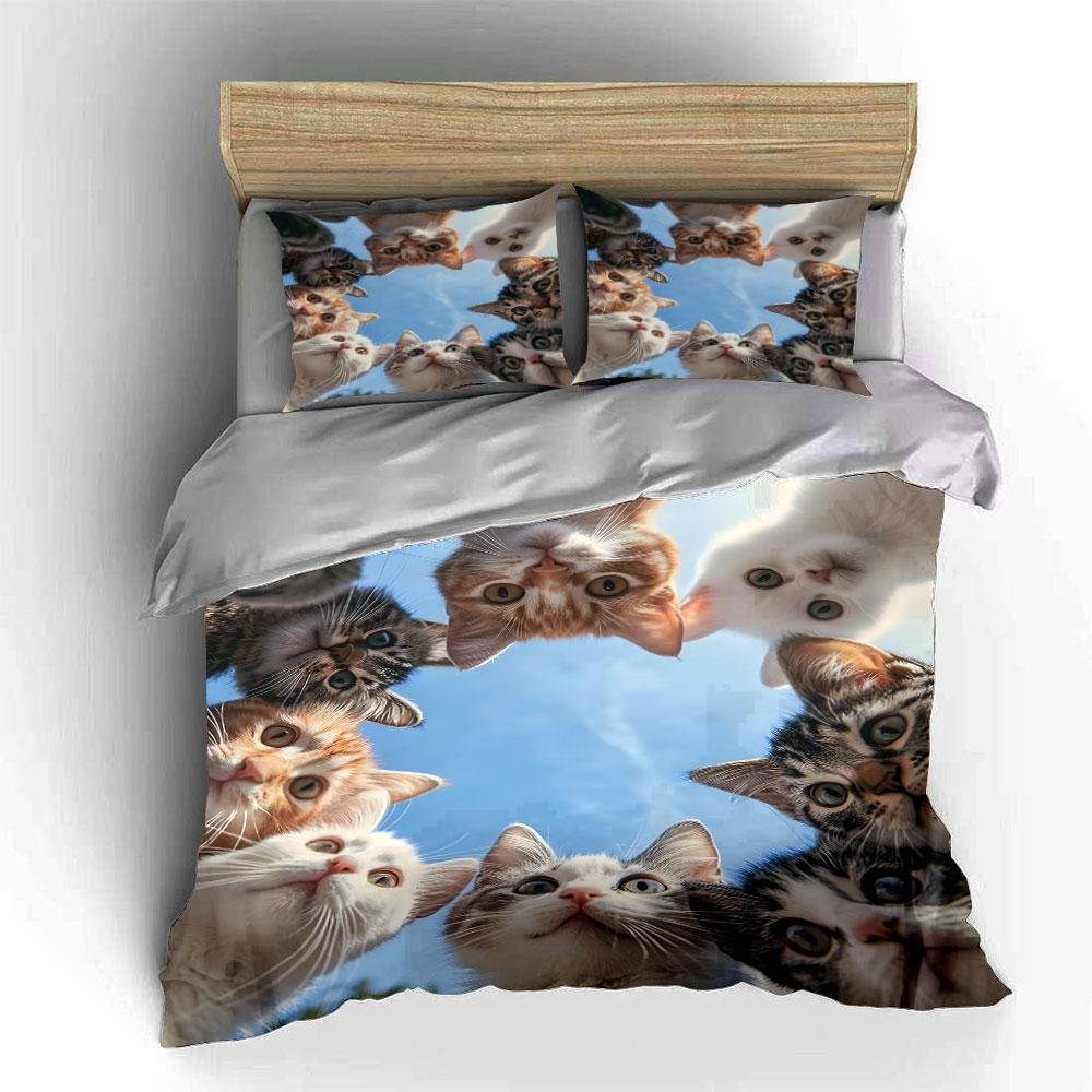 Curious Cats Gazing Downward Ensemble Printed Duvet Cover Set1 Duvet Cover+2 Pillowcasemulti Size Bedroom Bedding Decor