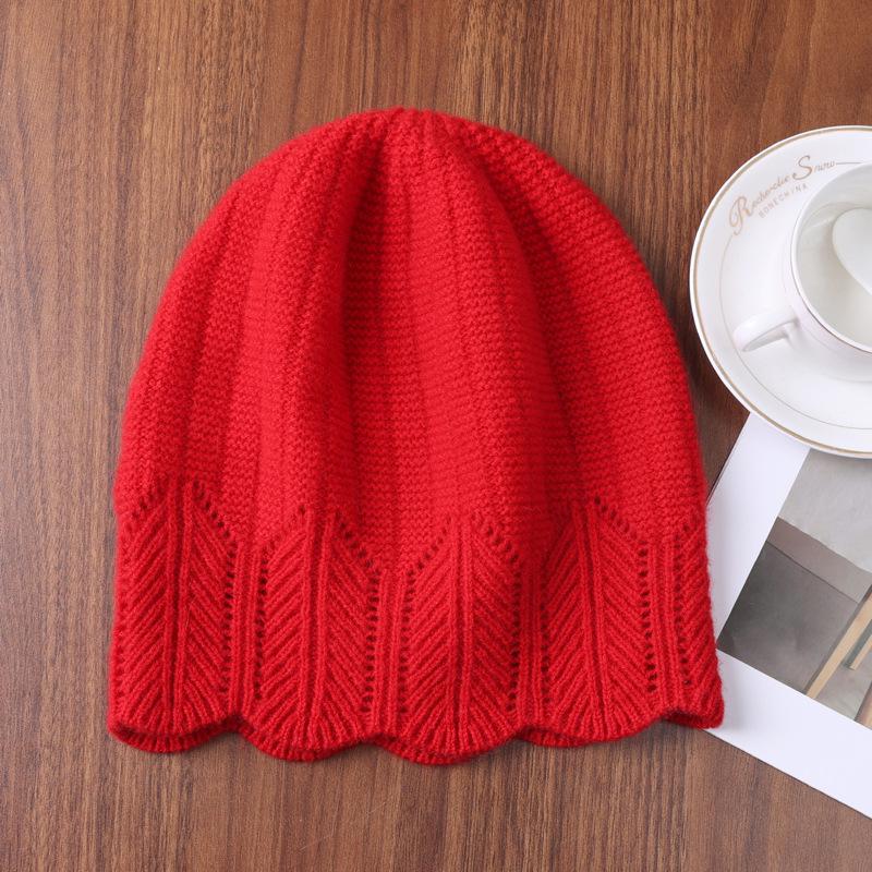Versatile Pure Wool Knitted Beanie - French Openwork Design, Warm Ear and Head Protection