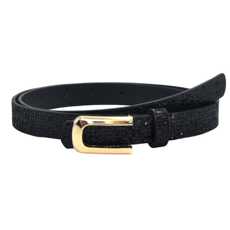 

Slim Sequined Waist Belt for Dresses PU Leather Pin Buckles Waistband for Jeans Pants Women Girl Daily Outfit Waist Strap чорний