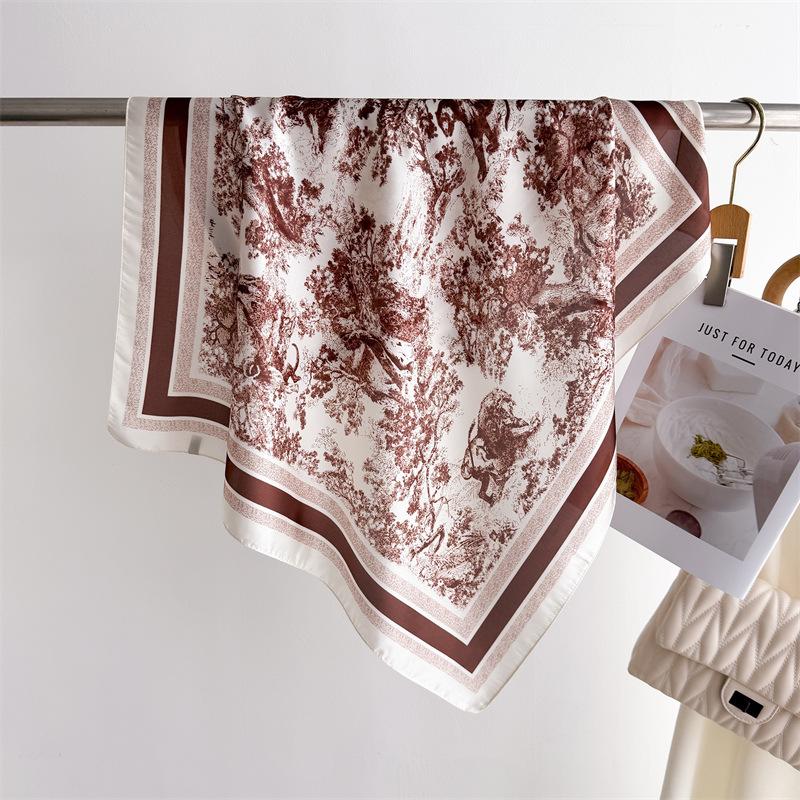 New landscape printed silk scarf square scarf high-end shawl professional versatile neck small square scarf headscarf women'