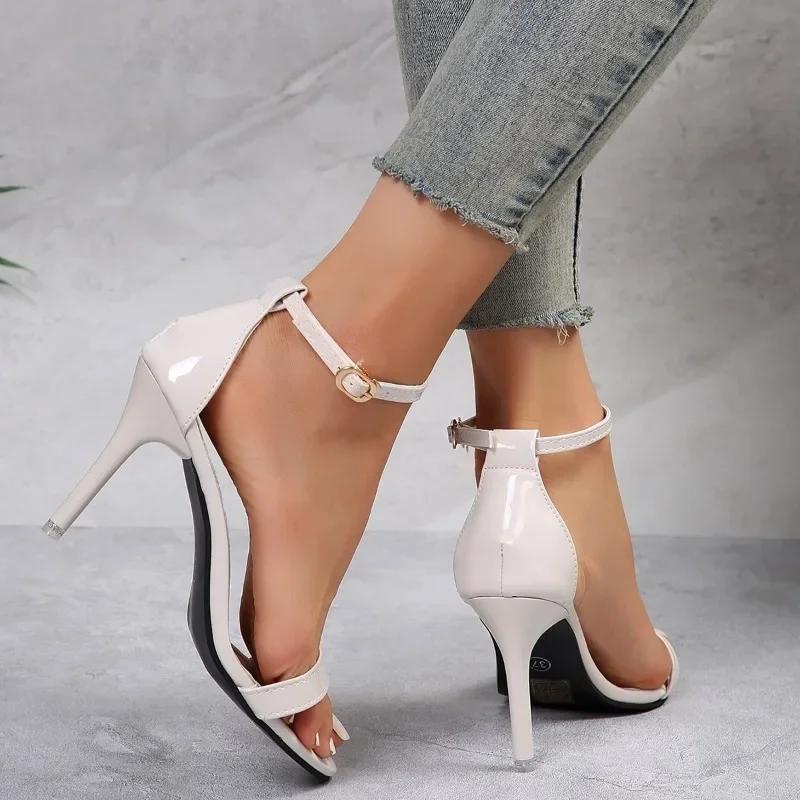 2025 Fashion Women's High Heels Sandals Thin Heels Heel Wrap One-length Strip Shoes Women Leisure Dress Sexy Sandalias De Mujer