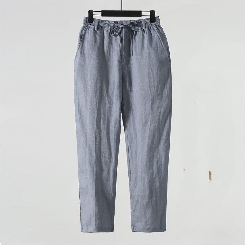 Solid Color Linen Pants Men's Loose Linen Casual 9 Points Pants Spring Summer Home Straight Soft Comfortable Trousers