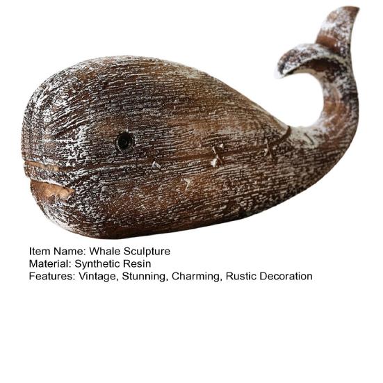 Rustic Resin Whale Statue, Ocean Coastal Whale Sculpture, Nautical Farmhouse Tabletop Sea Animal Figurine for Home Shelf, Desk Decor