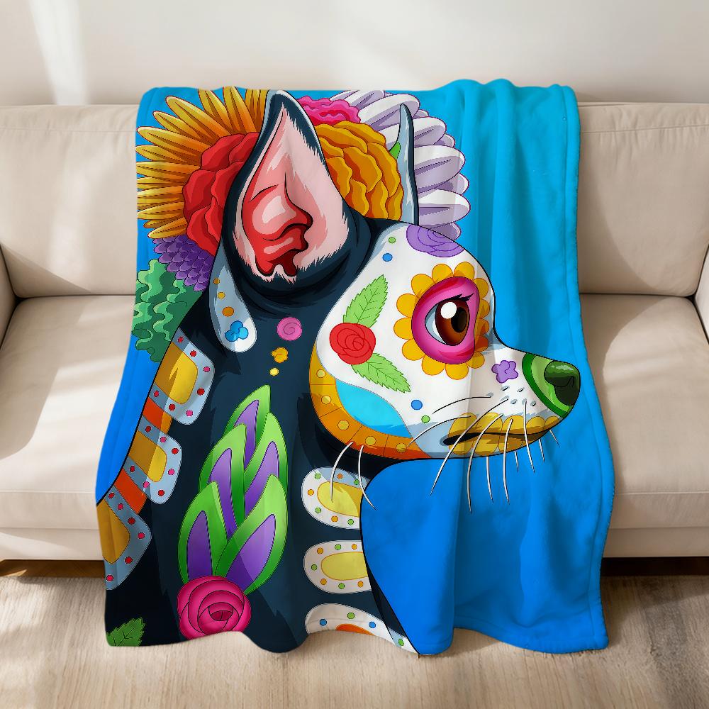 fashion Day of the Dead Dog Corgi Art Flannel soft warm plush blanket sofa living room pet hogar bedroom gift home Car portable