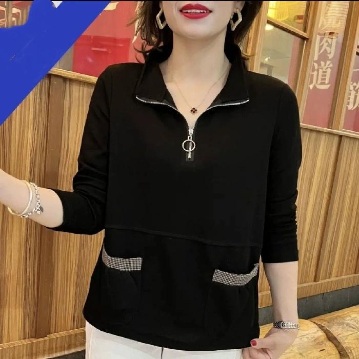 Women's High-End Zipper Sweatshirt: Long Sleeve Autumn Style Loose Belly-Covering Casual Versatile Pullover Top